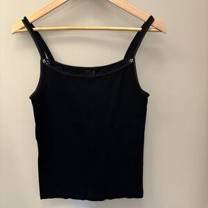 Schiesser Womens Camisole EU 44 US L Tank Top Crochet Black Cotton German